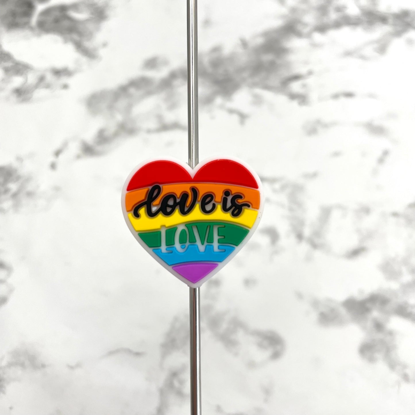 Rainbow Heart "Love is Love" Silicone Focal Bead