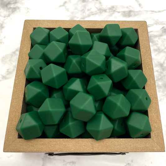 Hex 14mm Silicone Beads - Forest Green