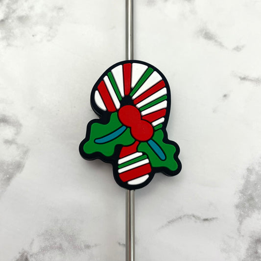 Candy Cane and Holly Silicone Focal Bead