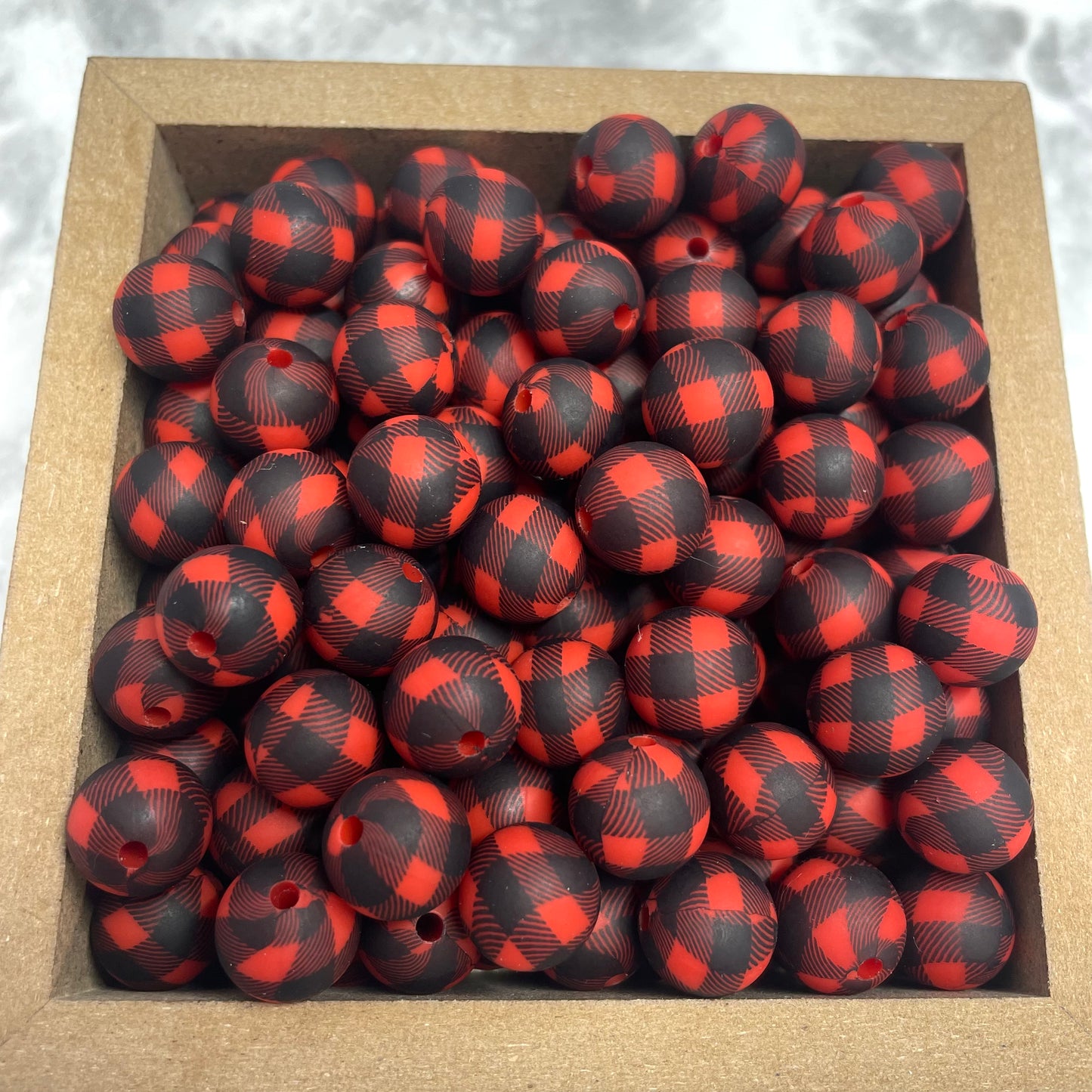 12mm Round Silicone Beads - Red Buffalo Print