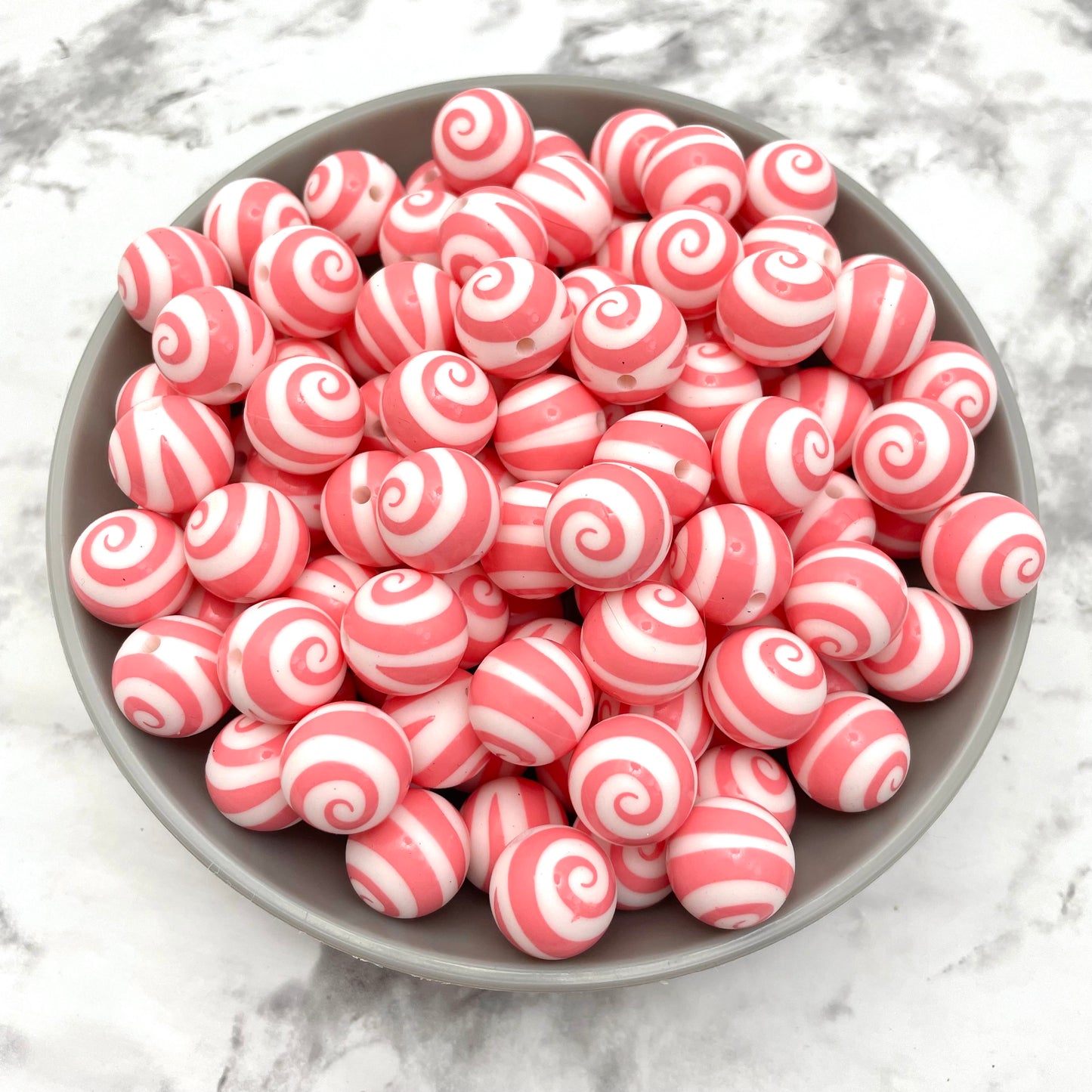 15mm Round Silicone Beads - Pink Swirl