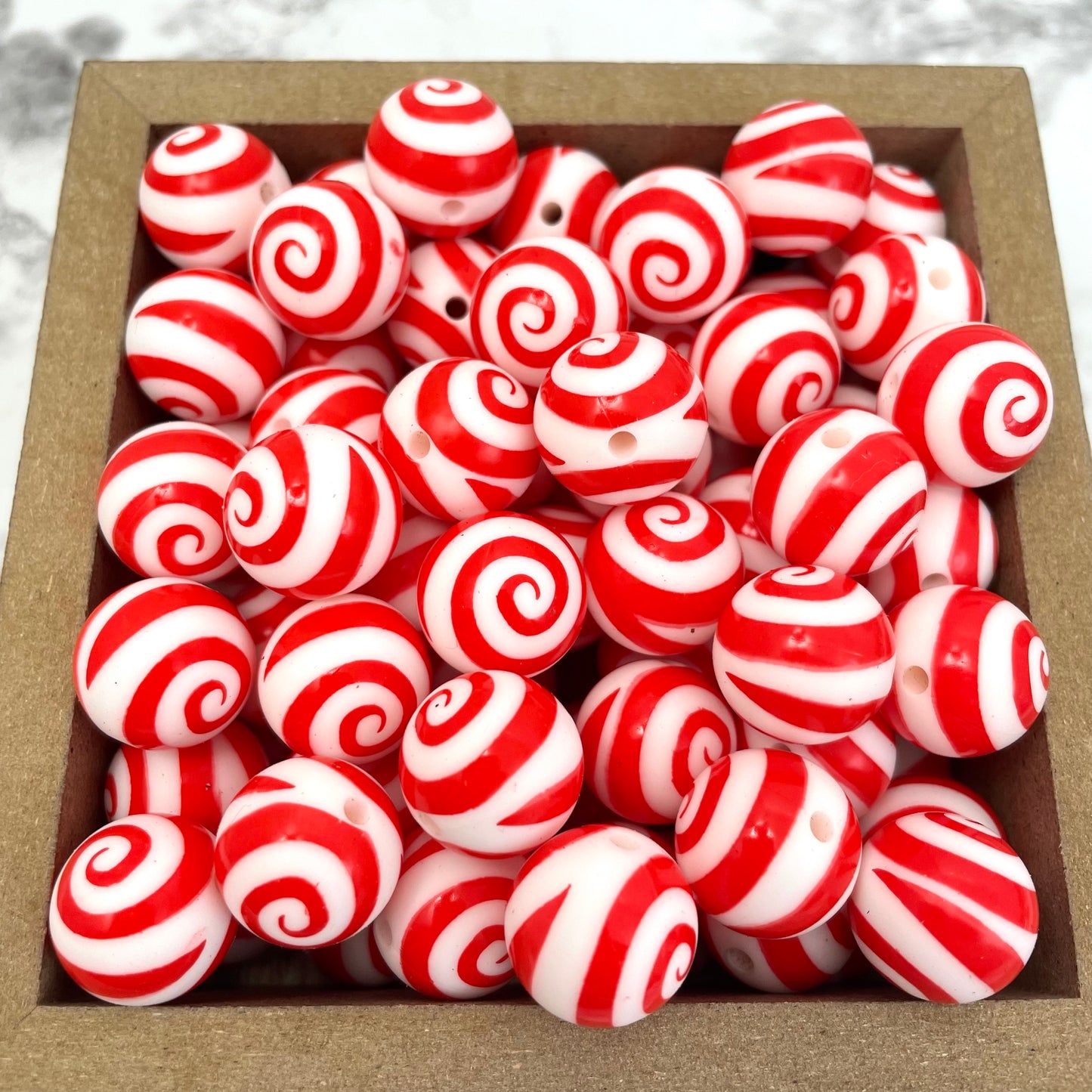 15mm Round Silicone Beads - Red Swirl Print