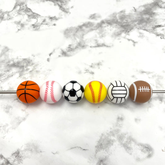 Sports 15mm Silicone Printed Bead