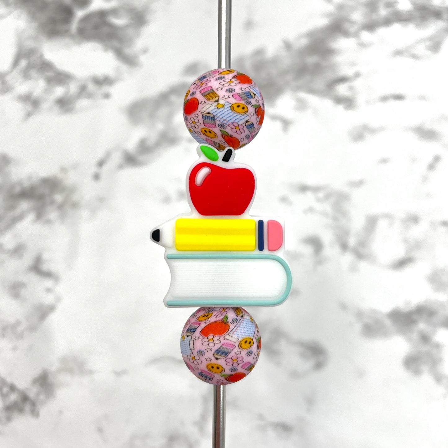 Book Pencil Apple Stack Silicone Focal Bead