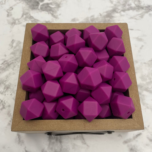 Hex 14mm Silicone Beads - Plum