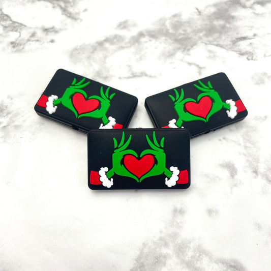 Grinch Heart Hands Silicone Focal Bead