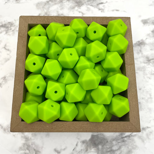 Hex 14mm Silicone Beads - Chartreuse Green