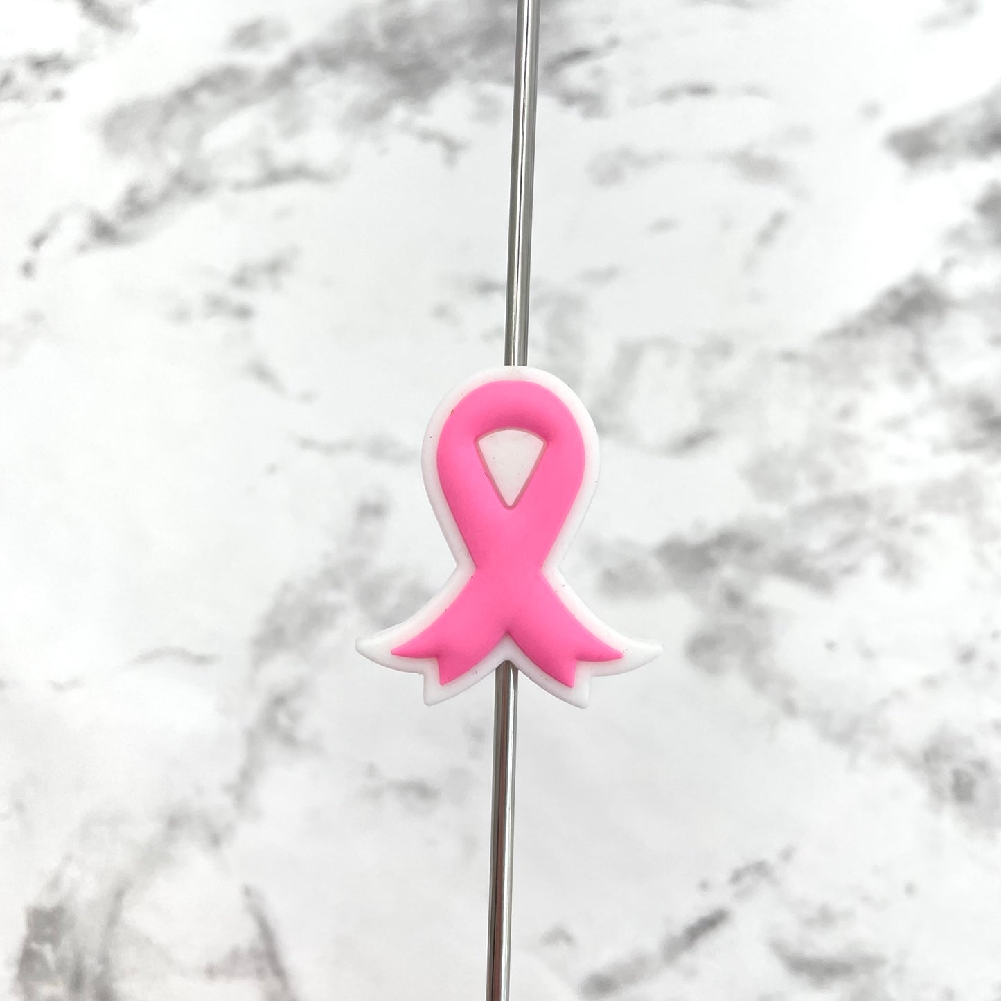 Pink Cancer Ribbon Silicone Focal Bead