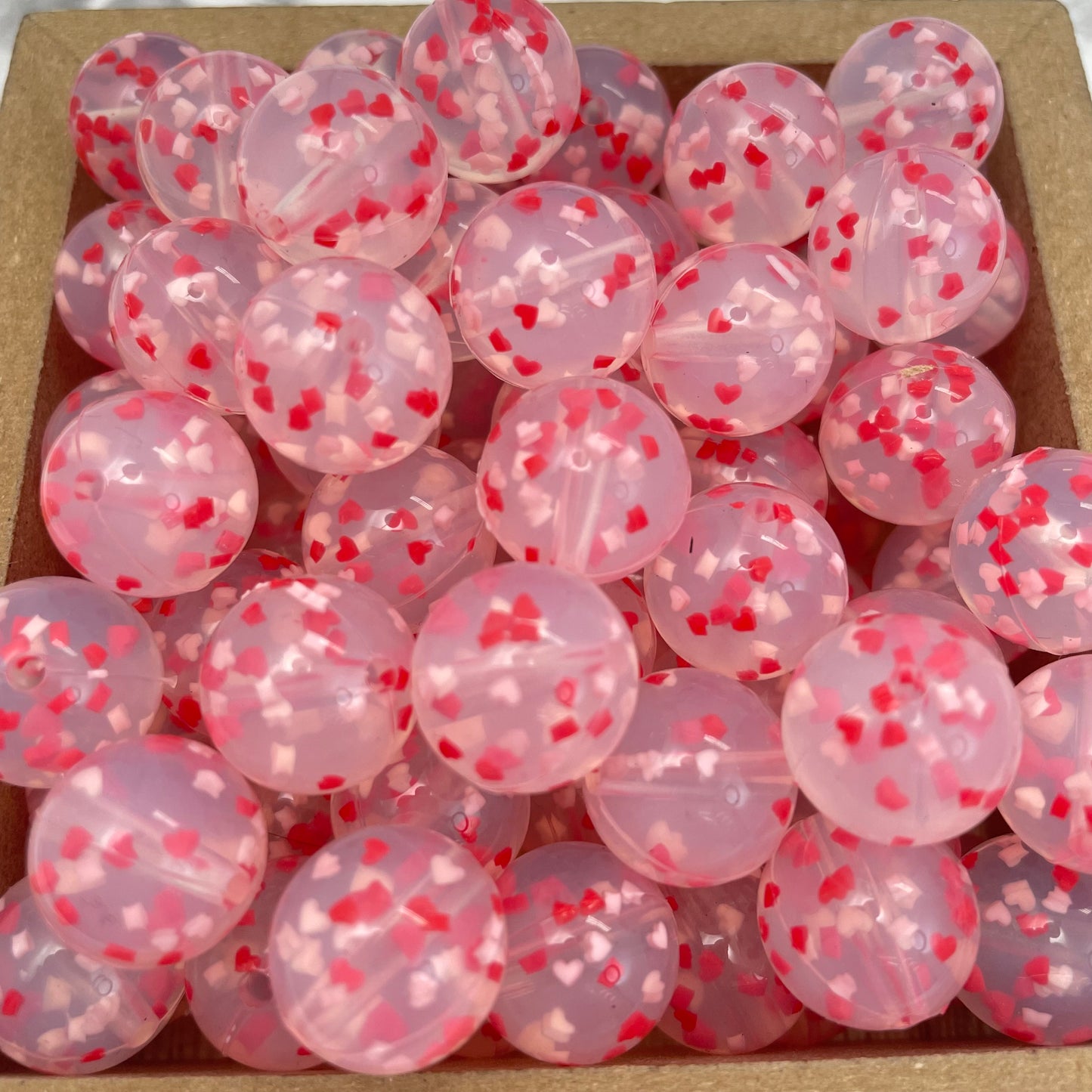 15mm Round Glitter Silicone Beads - Confetti Hearts