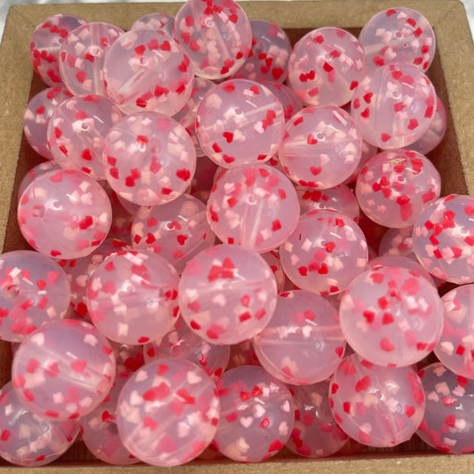 15mm Heart Confetti Silicone Beads, Heart Confetti Round Silicone