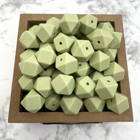 Hex 14mm Silicone Beads - Lint Green