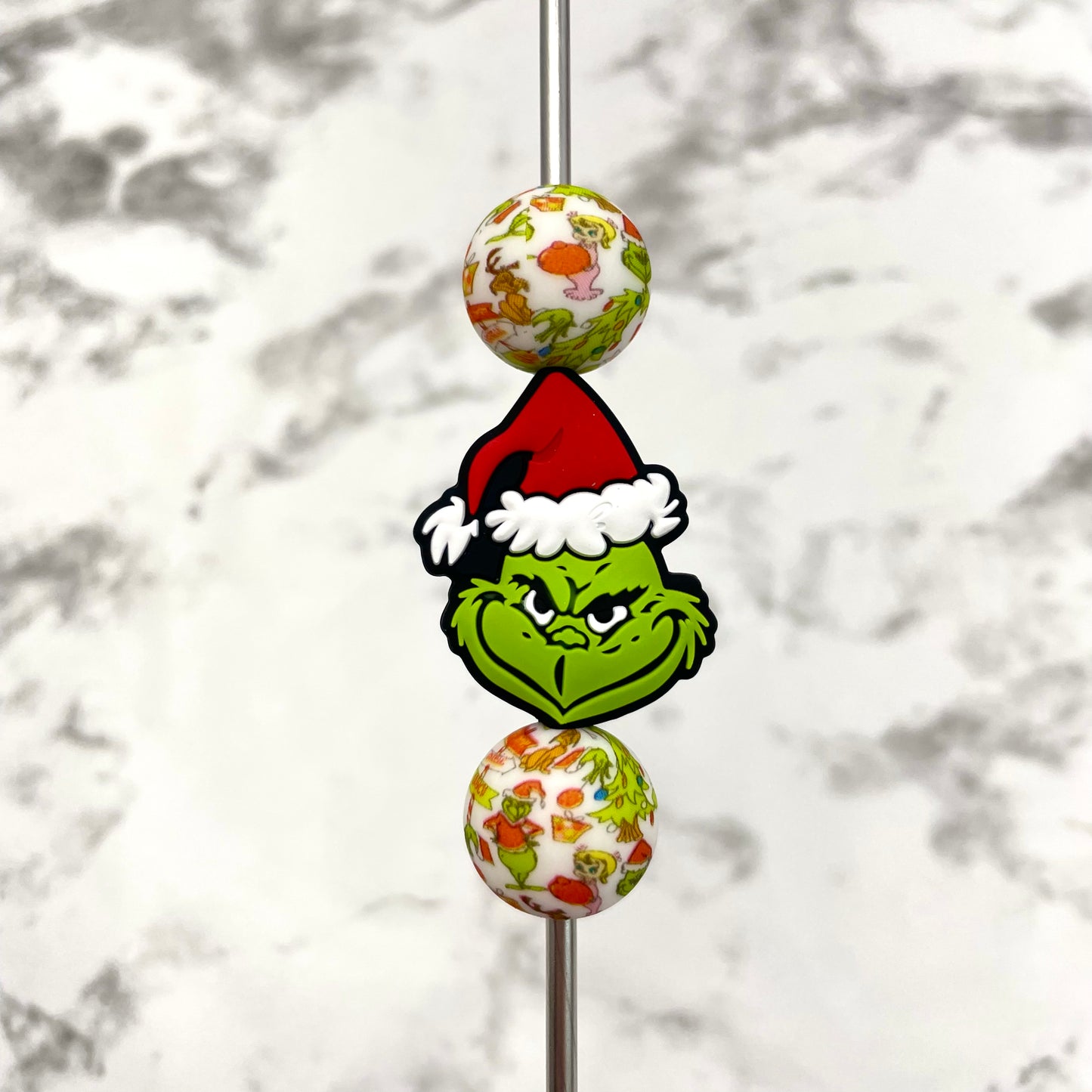 15mm Round Silicone Beads - Grinchmas Print