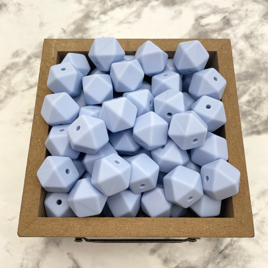 Hex 14mm Silicone Beads - Pastel Blue