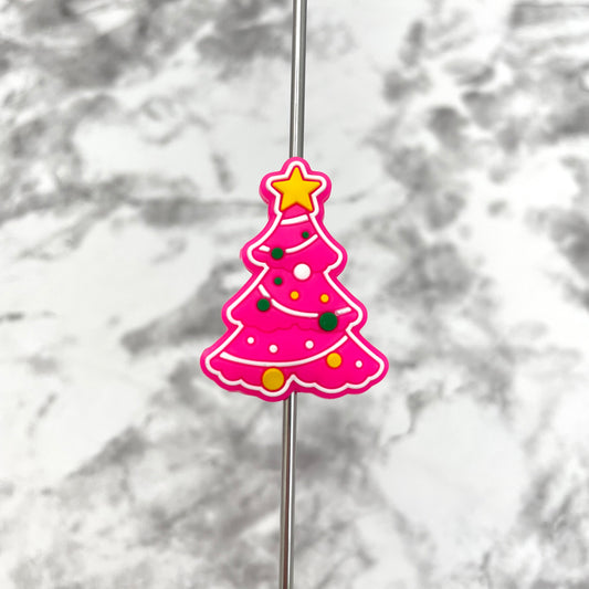 Pink Christmas Tree Silicone Focal Bead