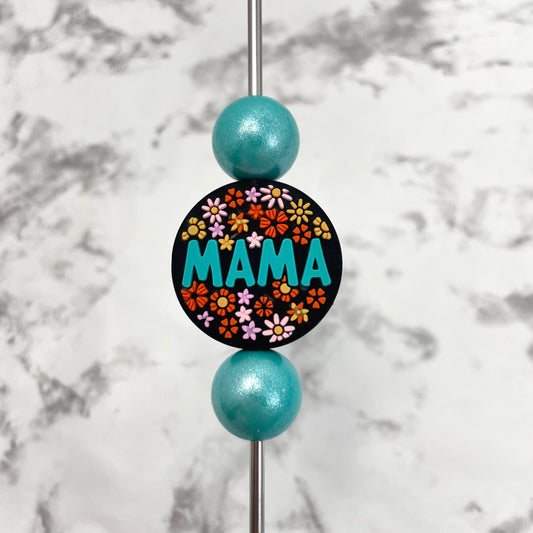 Mama Flower Round Silicone Focal Bead