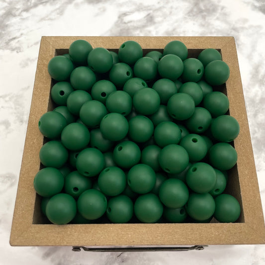 12mm Round Silicone Beads - Forest Green