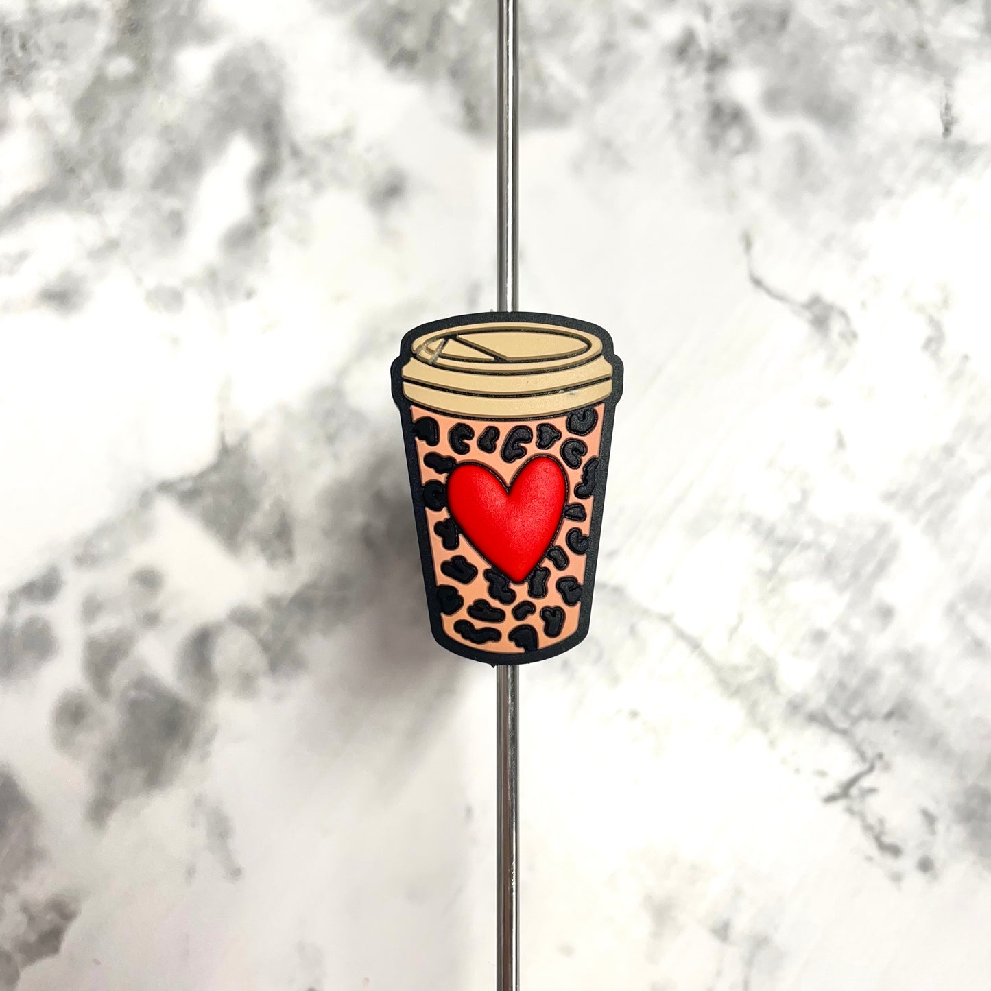 Leopard Heart Latte Silicone Focal Bead