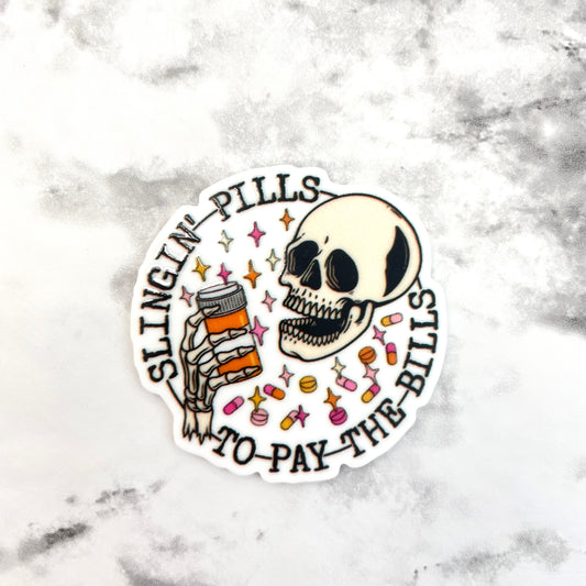 Slingin Pills to Pay the Bills Skull Planar Resin Flatback