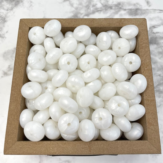 14mm Abacus Silicone Beads - White Pearl