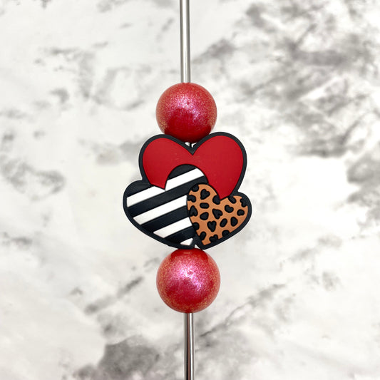 3 Hearts Silicone Focal Bead