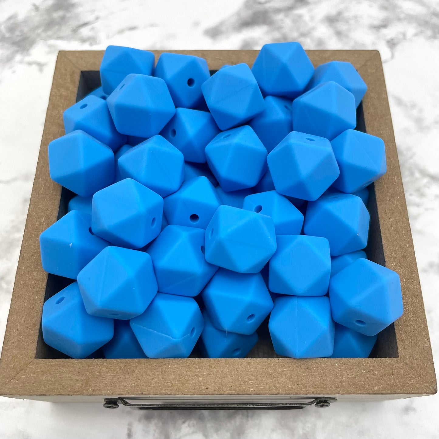 Hex 14mm Silicone Beads - Deep Sky Blue