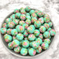 15mm Round Silicone Beads - Mint Floral Print