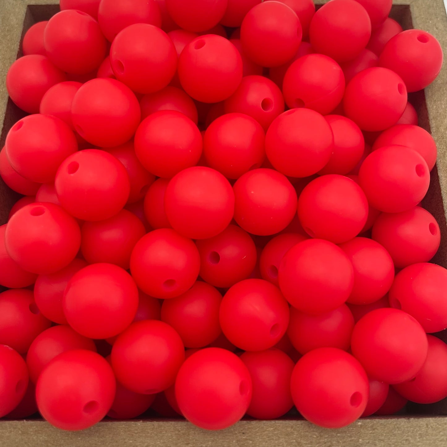 15mm Round Silicone Beads - Strawberry Red