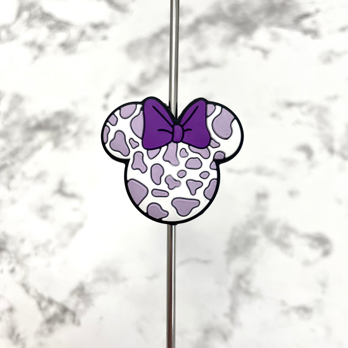 Purple Bow Girl Mouse Head Cow Print Silicone Focal Bead