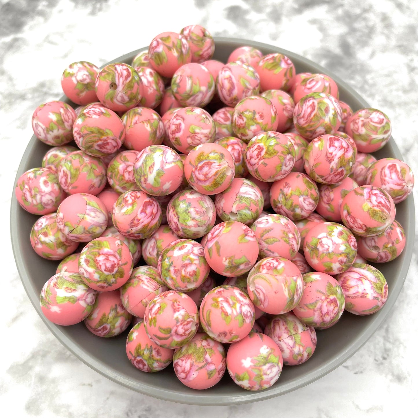 15mm Round Silicone Beads - Sakura Floral Print