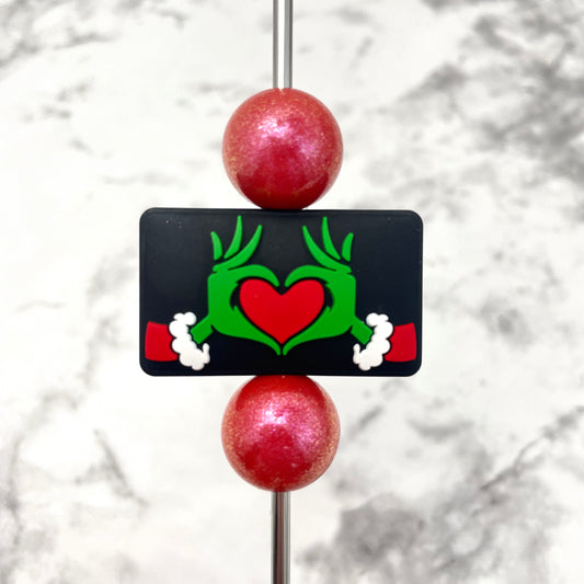 Grinch Heart Hands Silicone Focal Bead