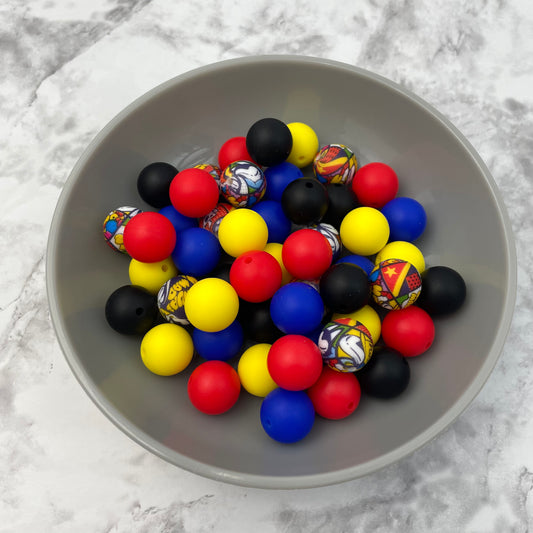 15mm Silicone Bead Pack - Classic Super Hero (50pcs)