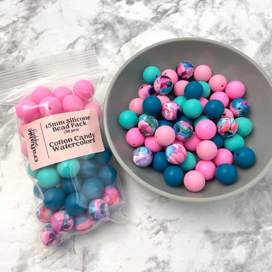 15mm Silicone Bead Pack - Cotton Candy Watercolors (50pcs)