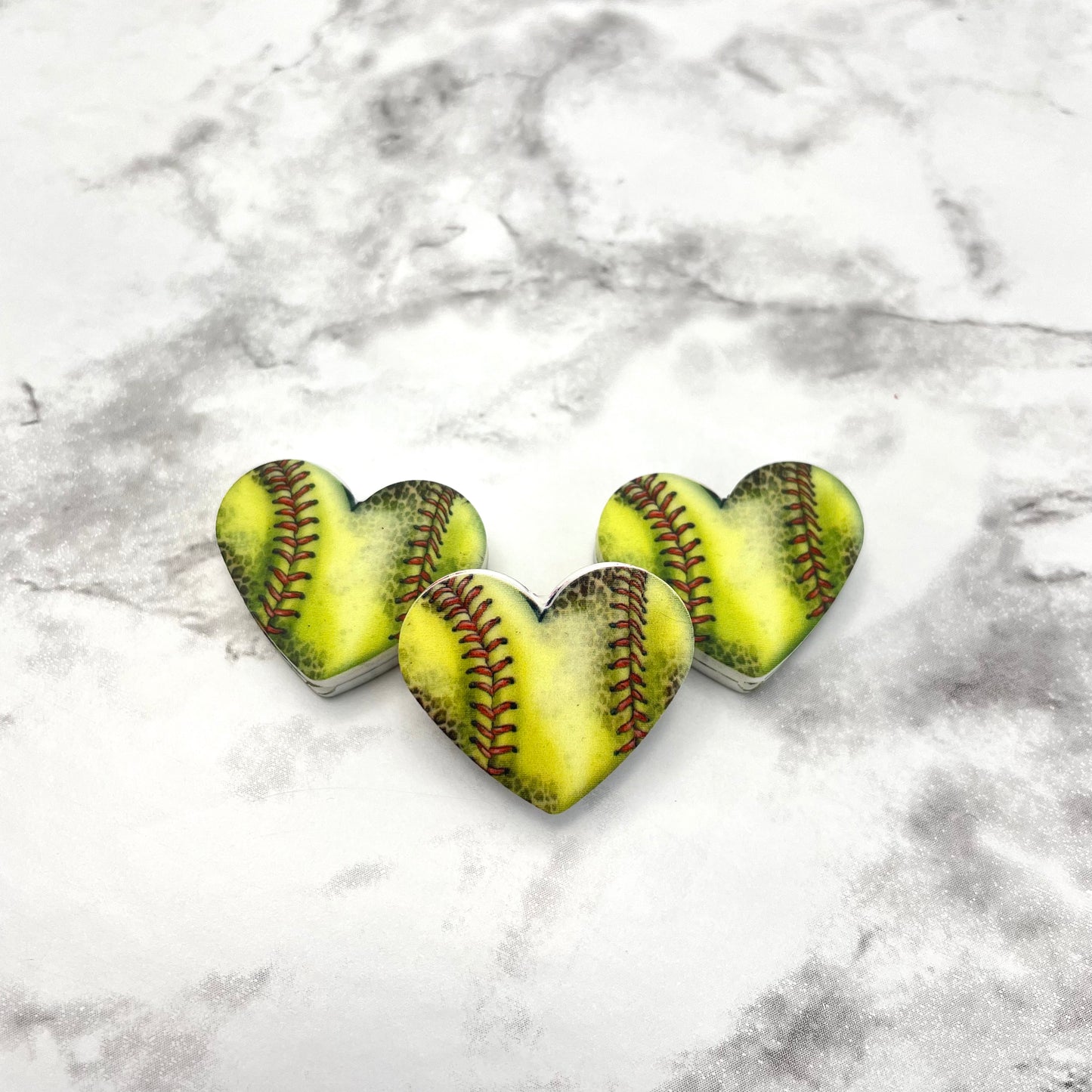 Softball Heart Printed Silicone Focal Bead