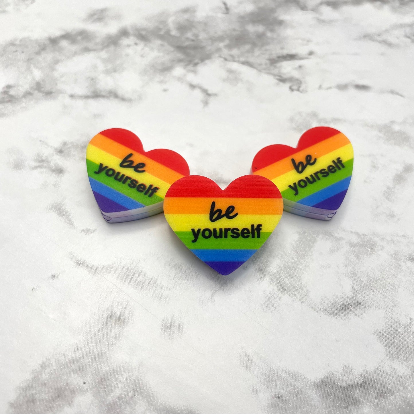 Be Yourself Rainbow Heart Printed Silicone Focal Bead