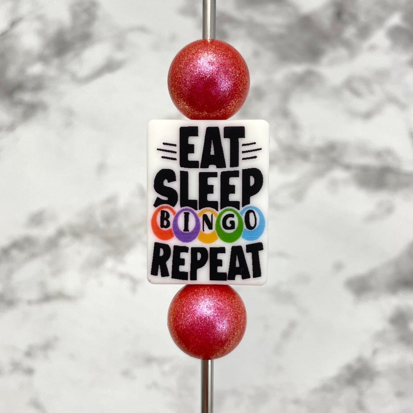 Eat Sleep Bingo Repeat Printed Silicone Focal Bead