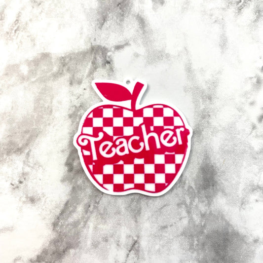 Teacher Checked Apple Planar Resin Flatback with Keychain Hole