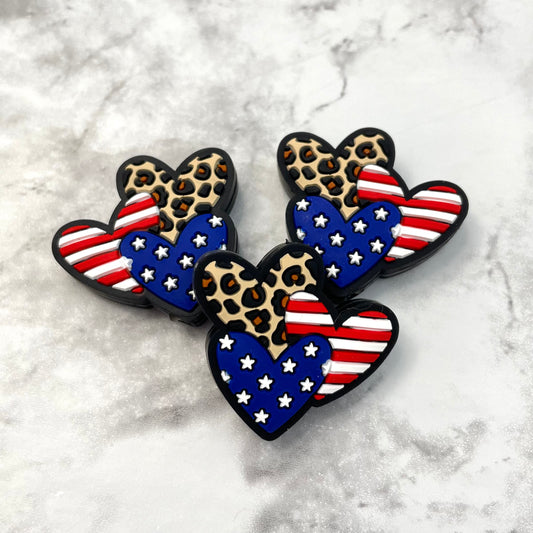 Patriotic Hearts Silicone Focal Bead