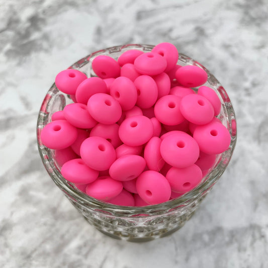 12mm Lentil Silicone Beads - Hot Pink