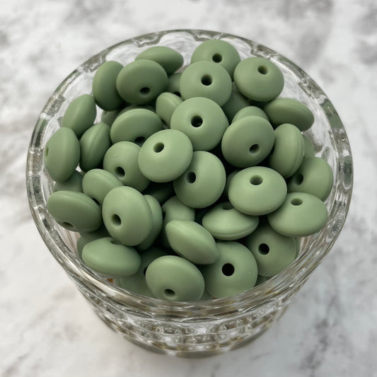 12mm Lentil Silicone Beads - Matcha Green