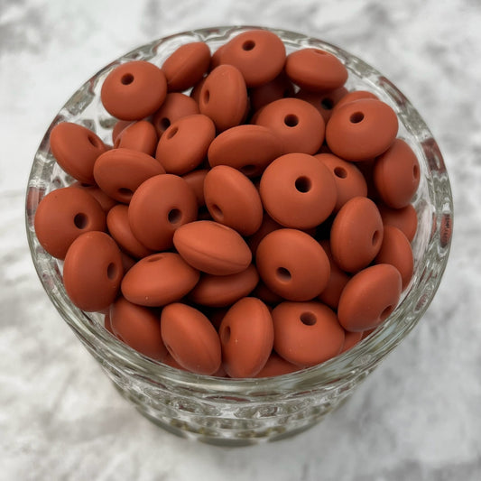 12mm Lentil Silicone Beads - Rust