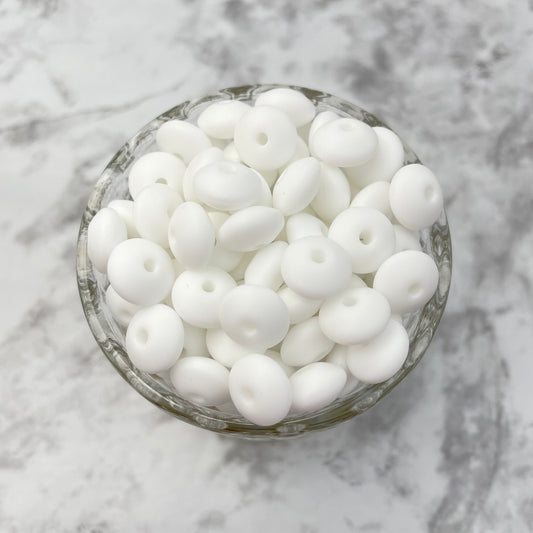 12mm Lentil Silicone Beads - White