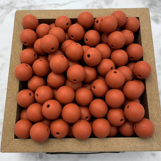 12mm Round Silicone Beads - Rust