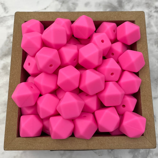 Hex 14mm Silicone Beads - Hot Pink