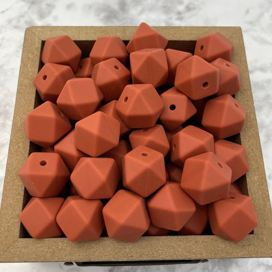 Hex 14mm Silicone Beads - Rust