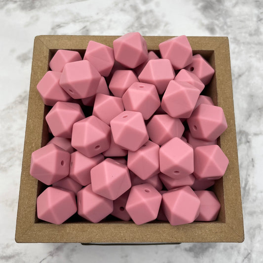 Hex 14mm Silicone Beads - Blush Pink