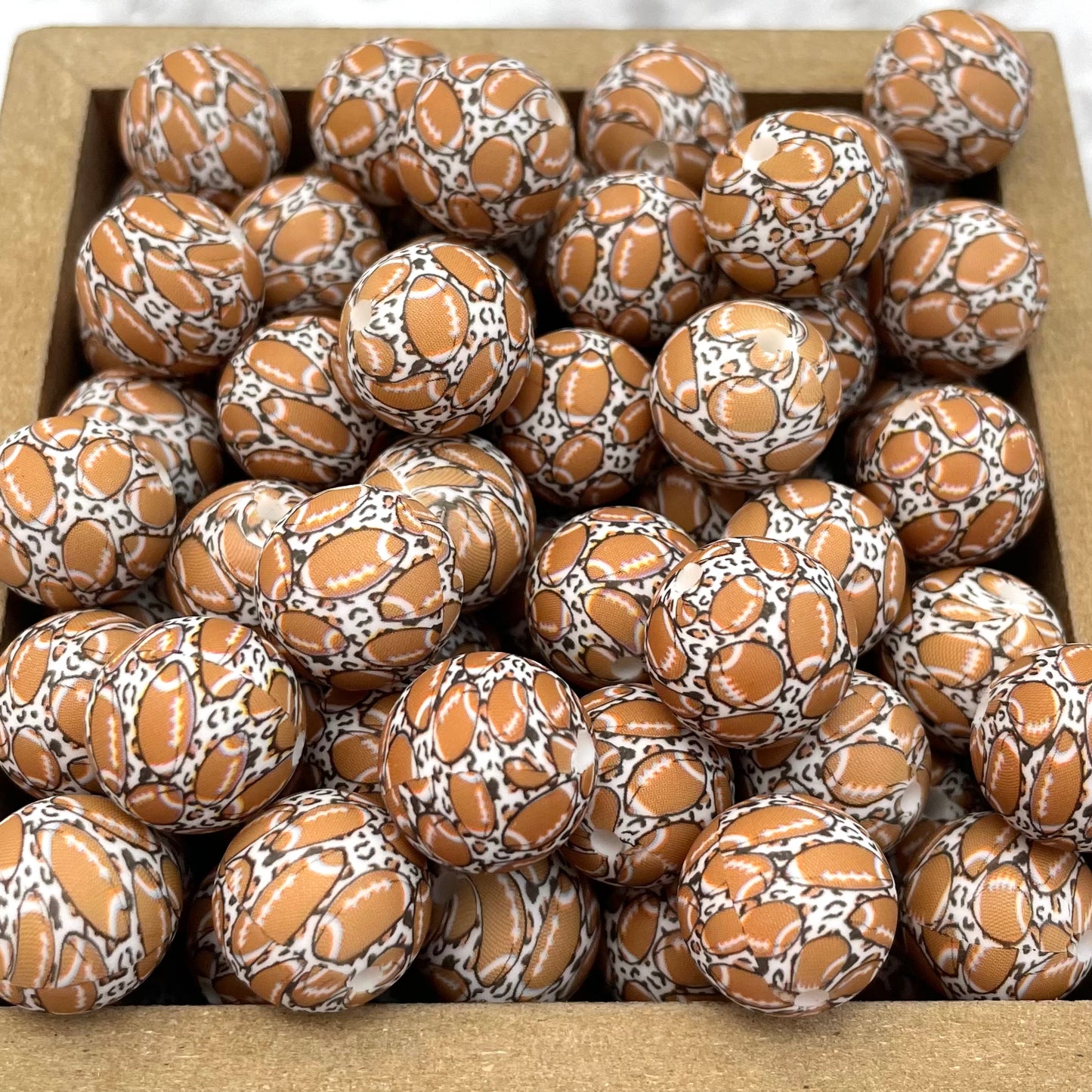 15mm Round Silicone Beads - Football Leopard Print