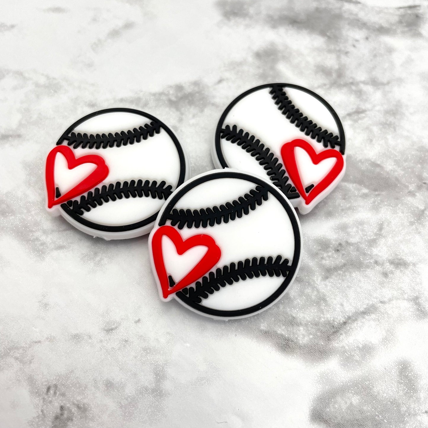 Baseball Heart Silicone Focal Bead