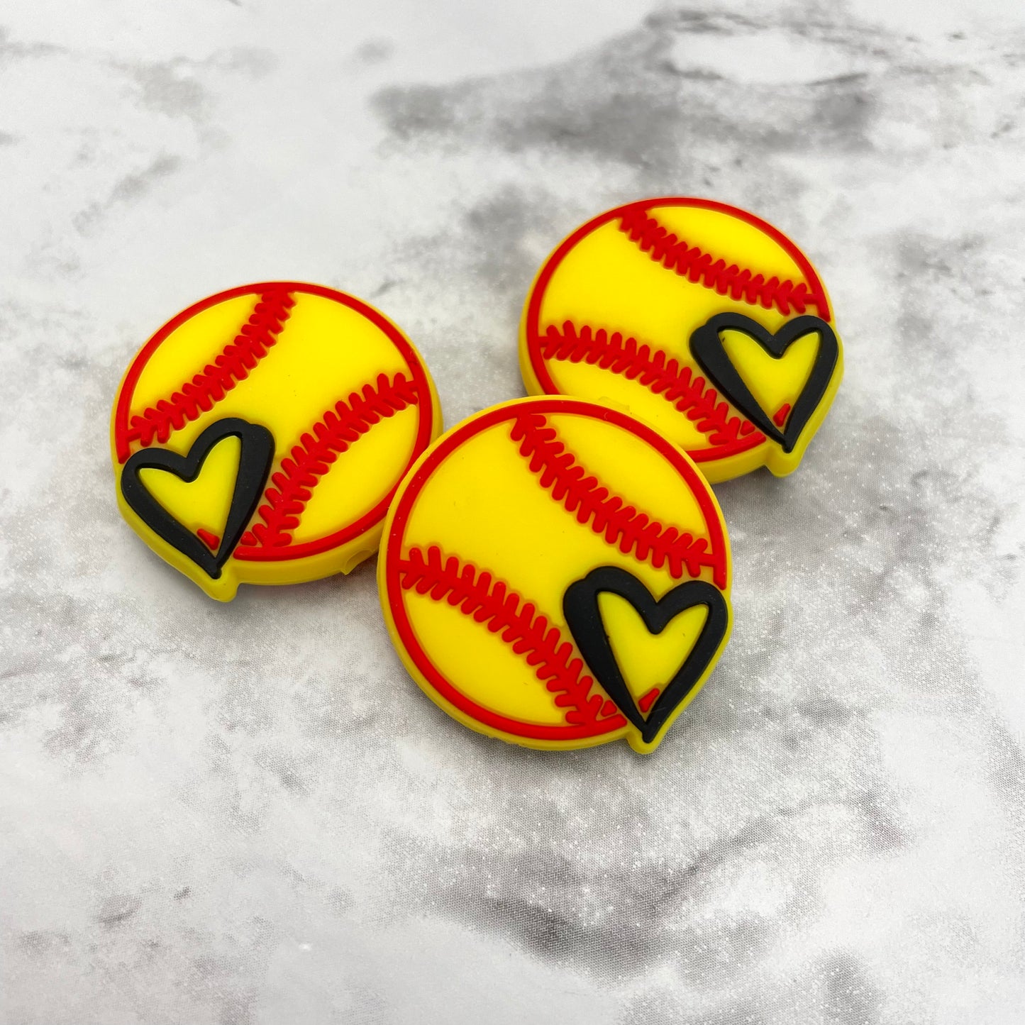 Softball Heart Silicone Focal Bead