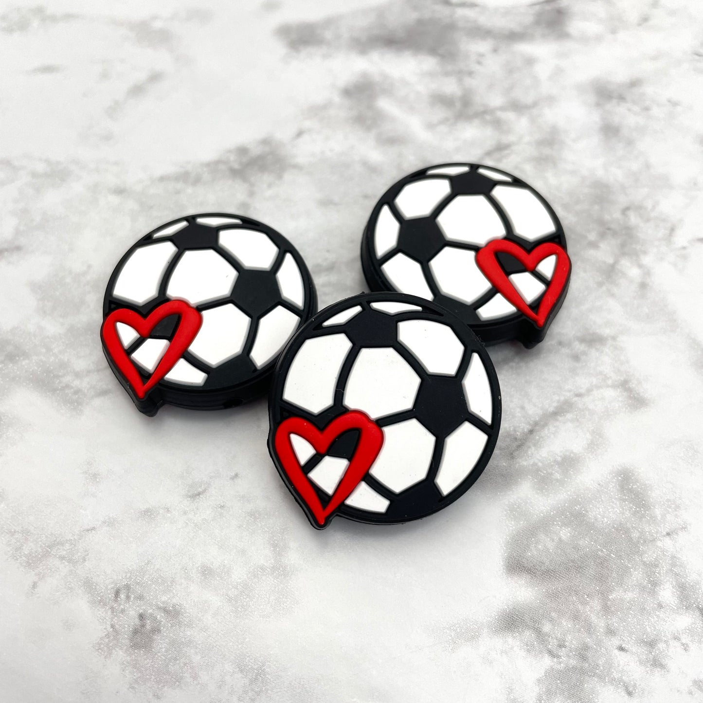 Soccer Heart Silicone Focal Bead