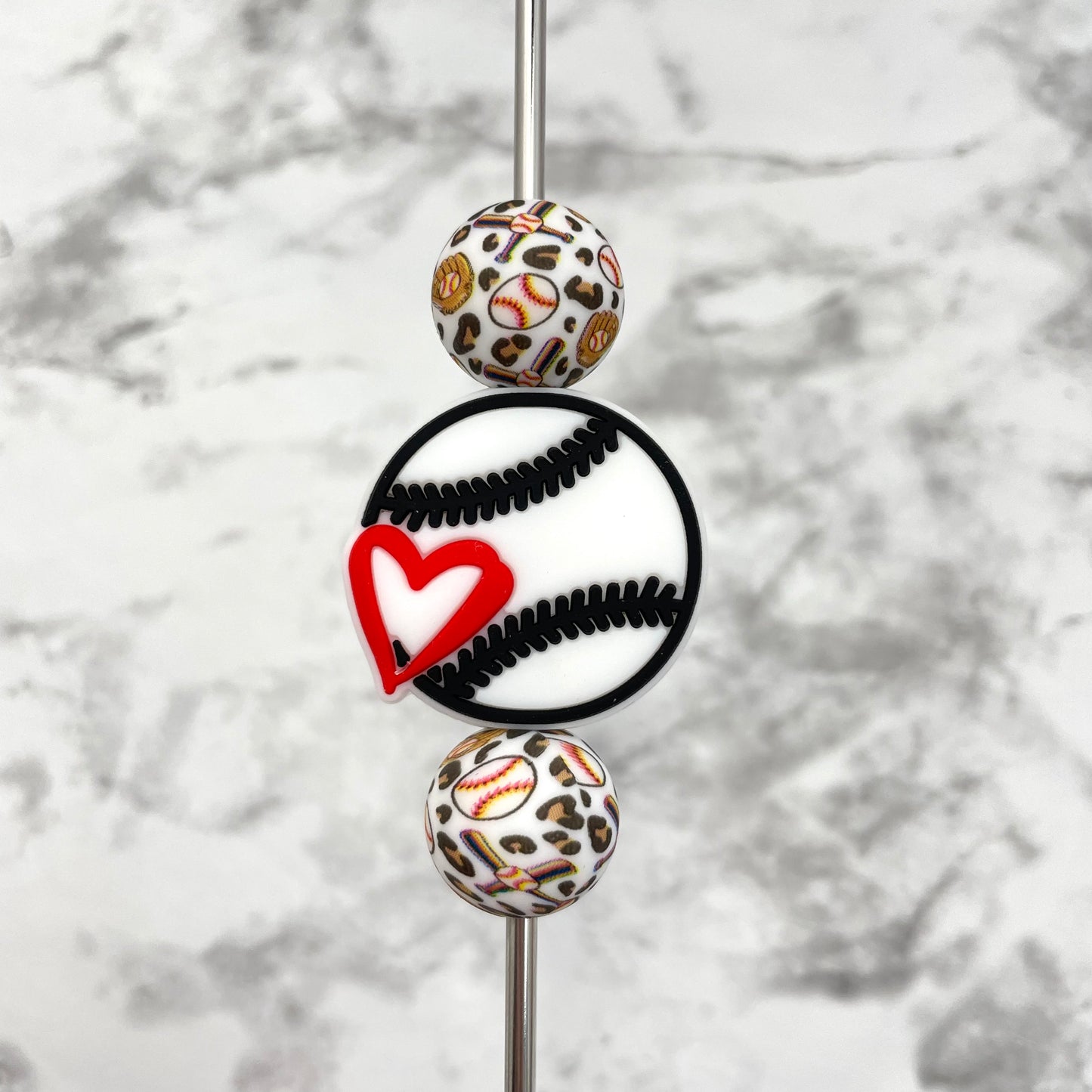 Baseball Heart Silicone Focal Bead